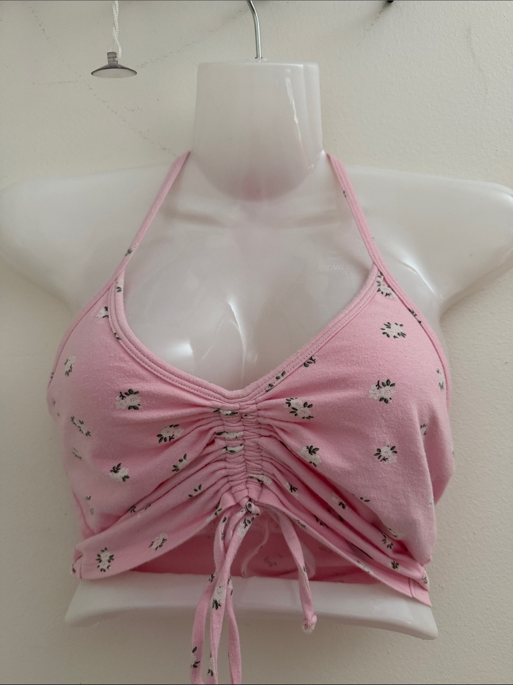 Hollister Pink Floral Ruched Halter Crop Top